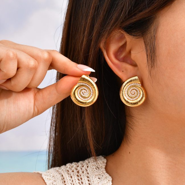 Wholesale Stainless Steel Conch Pearl Earrings