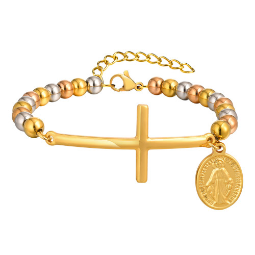 Wholesale Stainless Steel Cross Beaded Bracelet