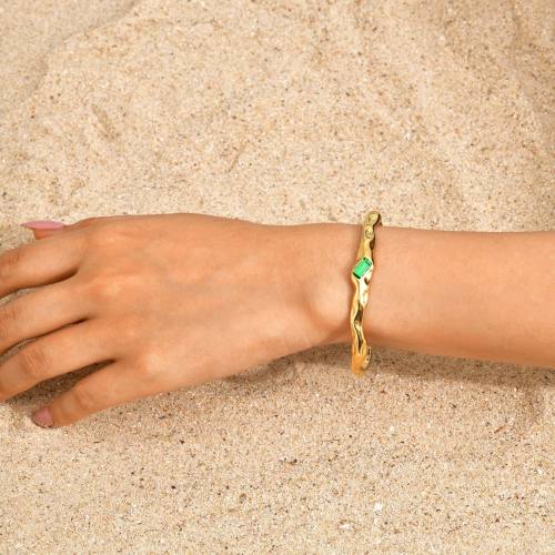 Wholesale Stainless Steel Green Stone Bangle