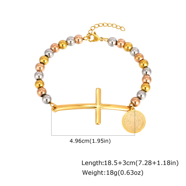 Wholesale Stainless Steel Cross Beaded Bracelet