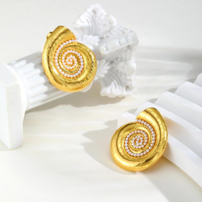 Wholesale Stainless Steel Conch Pearl Earrings