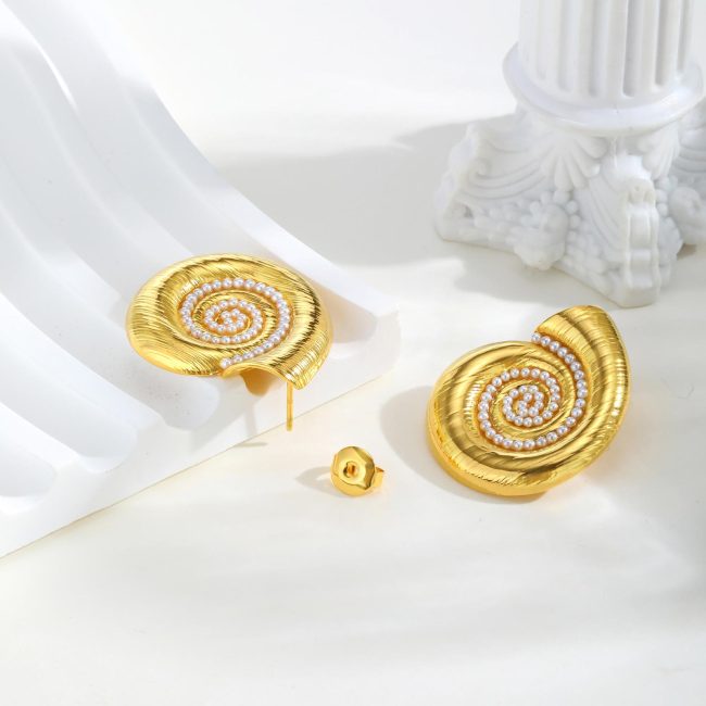 Wholesale Stainless Steel Conch Pearl Earrings