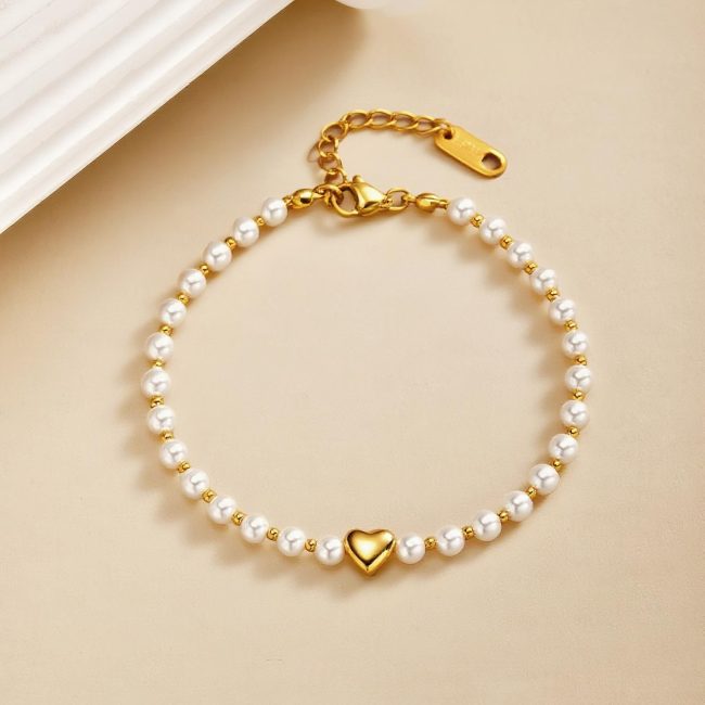 Wholesale Stainless Steel Heart Imitation Pearl Bracelet