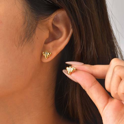 Wholesale Stainless Steel CZ Honeybee Stud Earrings