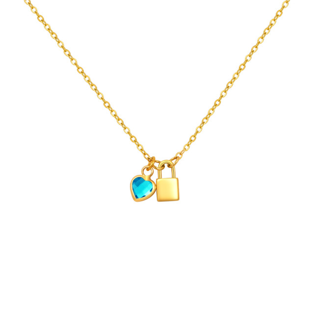 Wholesale Stainless Steel Lock Birthstone Necklace