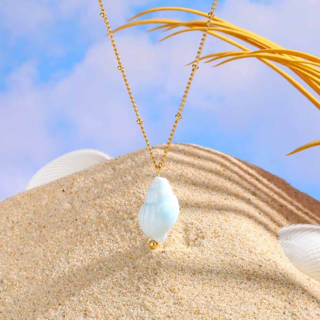 Wholesale Stainless Steel Ceramic Conch Necklace