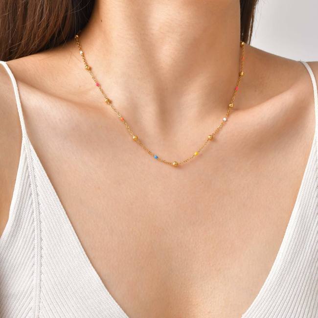 Wholesale Stainless Steel Colorful Beads Necklace