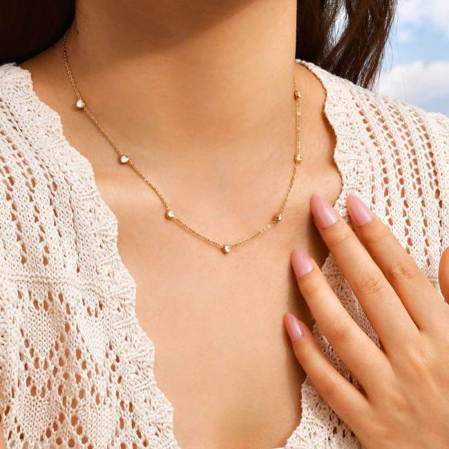 Wholesale Stainless Steel Heart CZ Necklace
