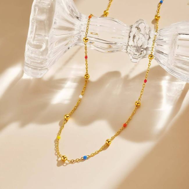 Wholesale Stainless Steel Colorful Beads Necklace