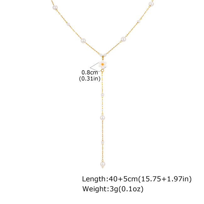 Wholesale Stainless Steel Imitation Pearl Flower Necklace