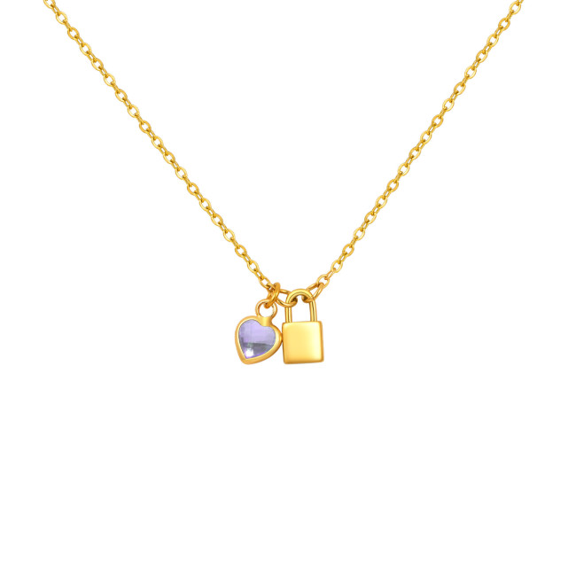 Wholesale Stainless Steel Lock Birthstone Necklace
