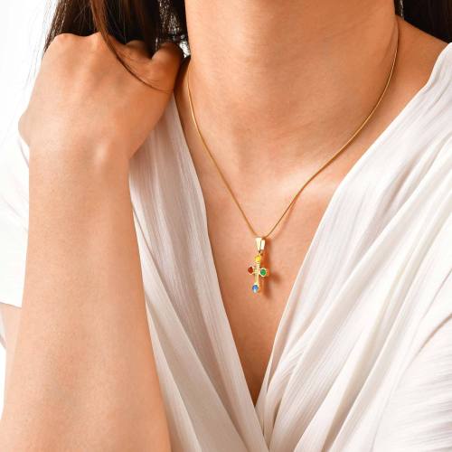 Wholesale Stainless Steel Colored Stone Cross