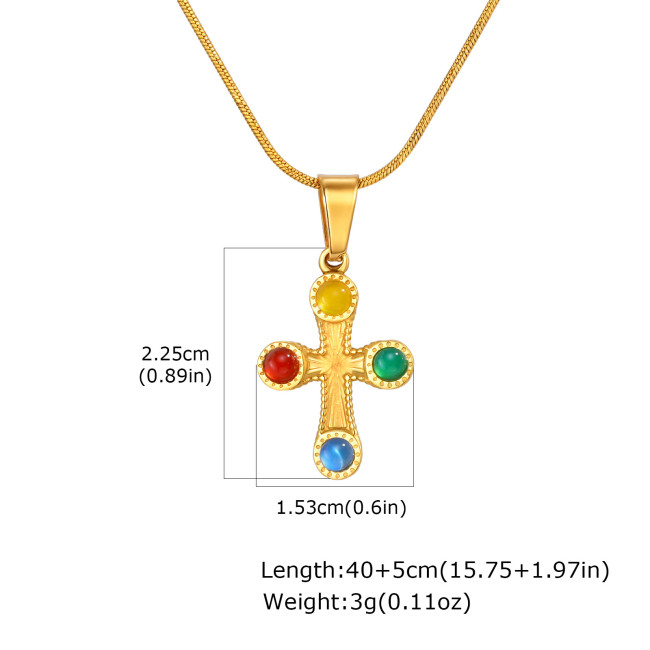 Wholesale Stainless Steel Colored Stone Cross