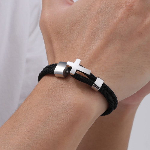 Wholesale Stainless Steel Cross Rope Bracelet