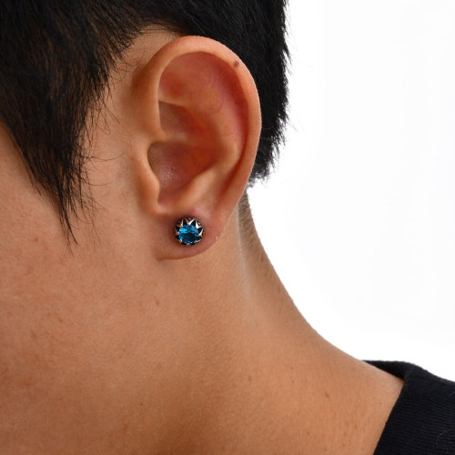 Stainless Steel Blue Zirconia Crown Earrings