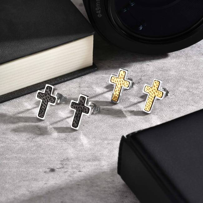 Wholesale Stainless Steel Hammered Cross Earrings
