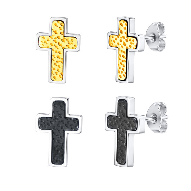 Wholesale Stainless Steel Hammered Cross Earrings