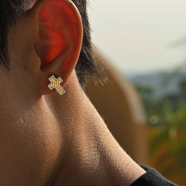 Wholesale Stainless Steel Hammered Cross Earrings