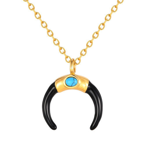 Wholesale Stainless Steel Turquoise Moon Pendant