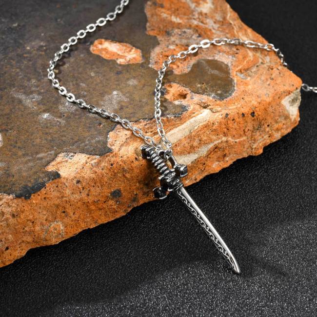 Wholesale Stainless Steel Black Zirconia Sword Pendant