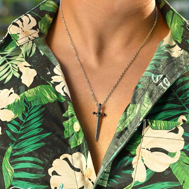 Wholesale Stainless Steel Black Zirconia Sword Pendant