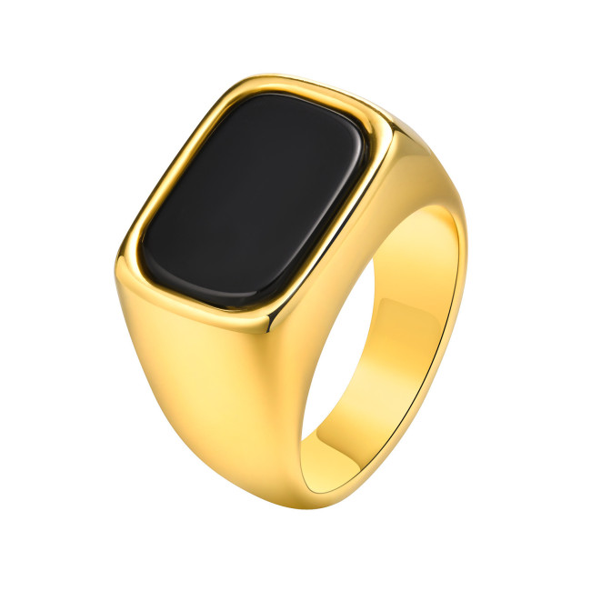 Wholesale Stainless Steel Black Glass Stone Ring