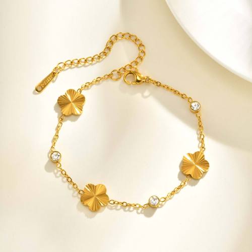 Wholesale Stainless Steel Five Leaf Flower Bracelet