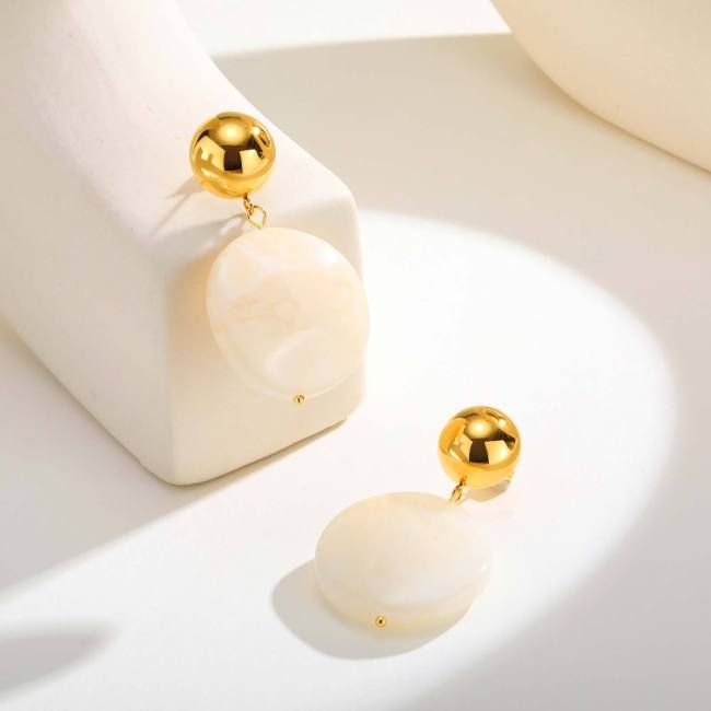 Wholesale Stainless Steel White Resin Earrings