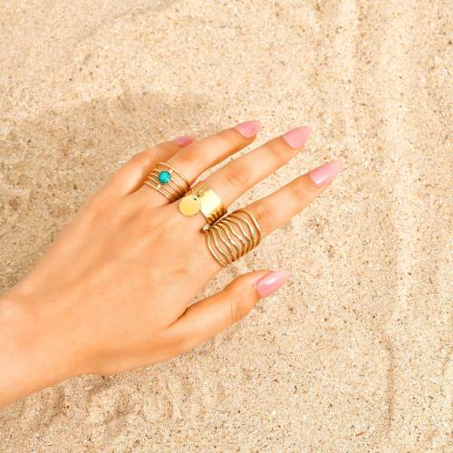 Wholesale Stainless Steel Turquoise Open Ring