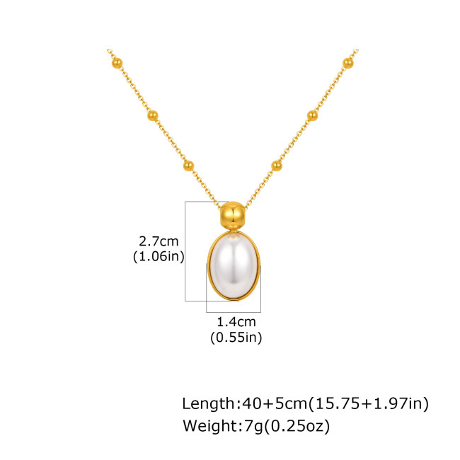 Wholesale Stainless Steel Oval Imitation Pearl Necklace