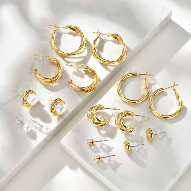 Wholesale Copper Four-Piece Pearl Earrings