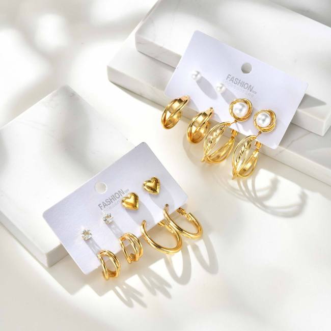 Wholesale Copper Four-Piece Pearl Earrings