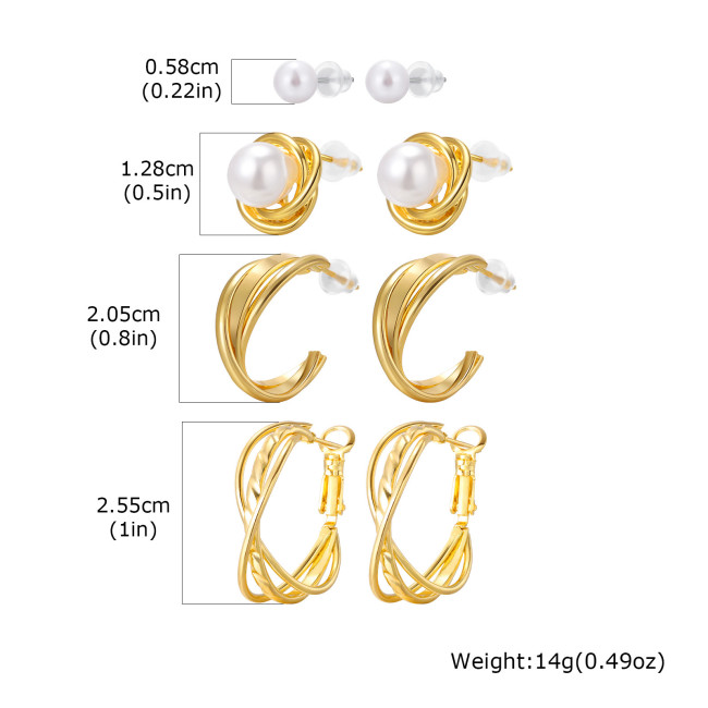 Wholesale Copper Four-Piece Pearl Earrings