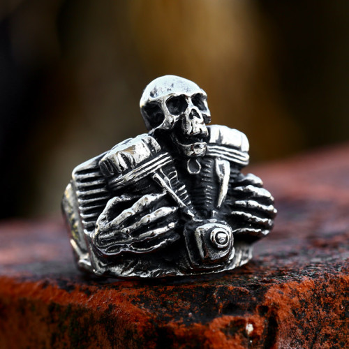 Wholesale Stainless Steel Skull Engine Ring