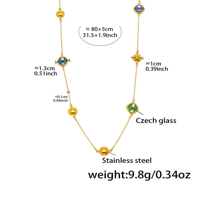 Wholesale Stainless Steel Czech Glass Long Necklace
