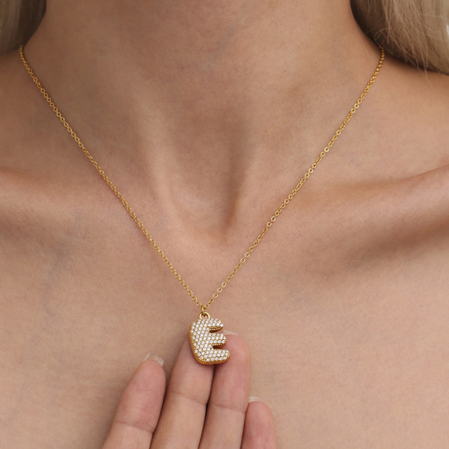 Wholesale Stainless Steel 5A CZ Initial Necklace