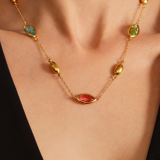 Wholesale Stainless Steel Glass Stone Necklace
