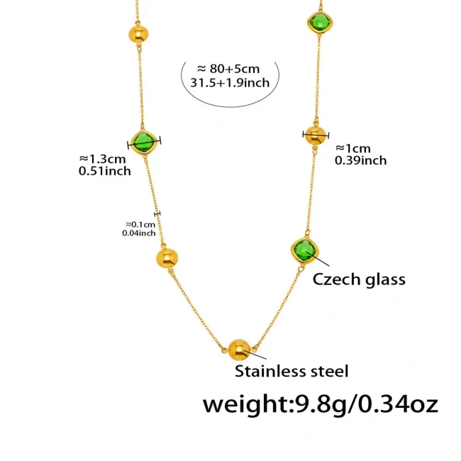 Wholesale Stainless Steel Czech Glass Long Necklace