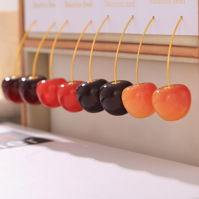 Wholesale Stainless Steel Resin Cheery Earrings
