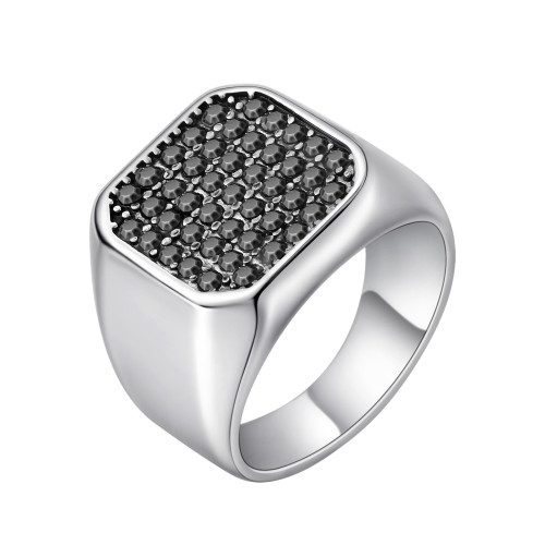 Wholesale Stainless Steel Men's Black Pavé Ring