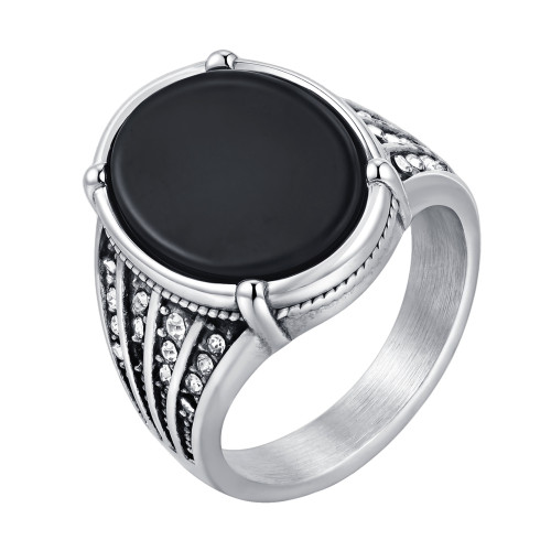 Wholesale Stainless Steel Round Stone Signet Ring