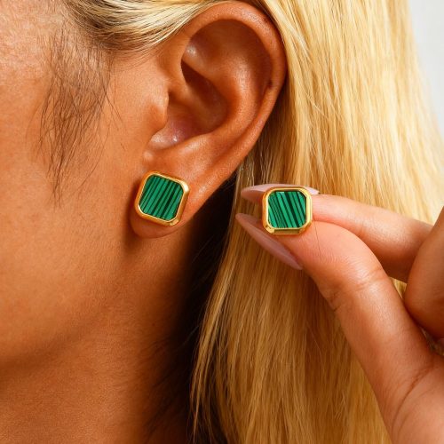Wholesale Stainless Steel Malachite Earrings