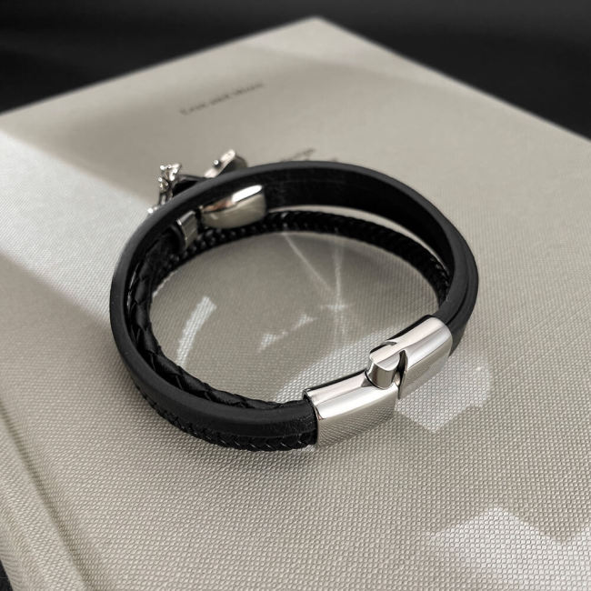 Wholesale Stainless Steel Motorcycle Leather Bracelet