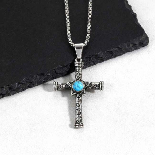 Wholesale Stainless Steel Pentagram Turquoise Cross