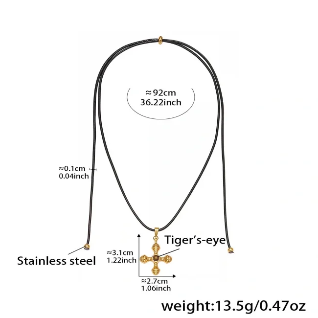 Wholesale Tiger Eye Steel Cross Sweater Necklace