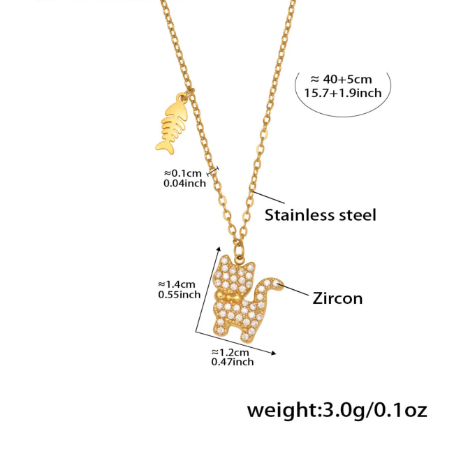Wholesale Stainless Steel Kitten Fishbone Necklace Bracelet