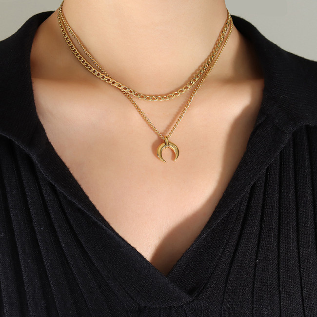 Wholesale Stainless Steel Layered Lion Coin Necklace Set