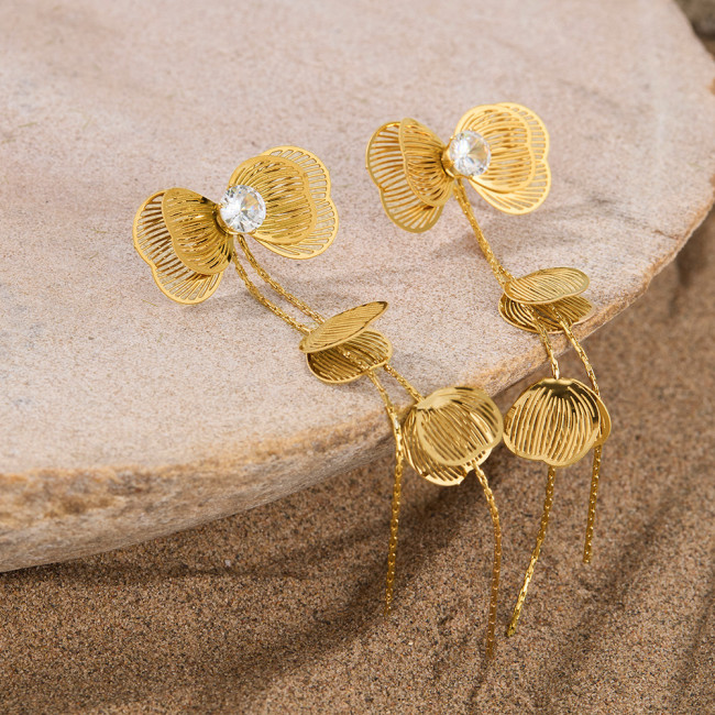 Wholesale Stainless Steel Butterfly Tassel Earrings