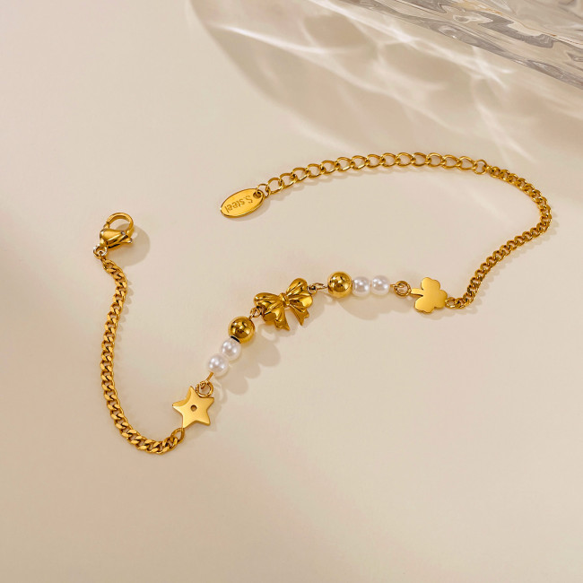 Wholesale Stainless Steel Pearl Ribbon Bracelet