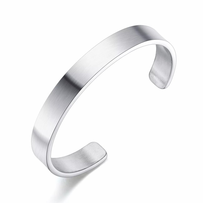 Wholesale Men's Stainless Steel Flattened Plain Cuff Open Bangle Bracelet